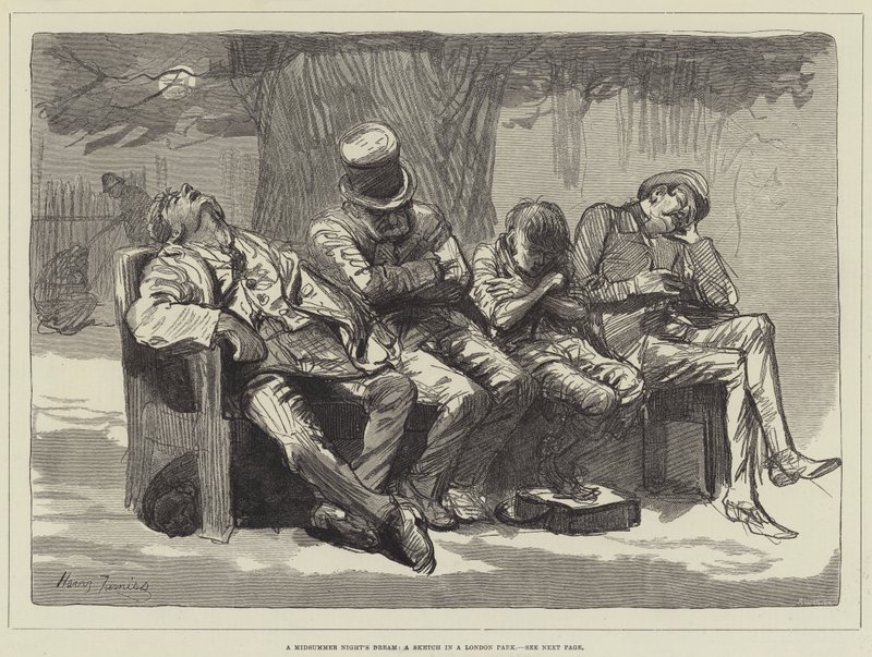 Sogno di una notte di mezza estate, uno schizzo in un parco di Londra da Harry Furniss
