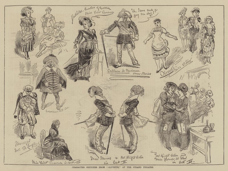 Bozzetti di personaggi da Olivette, al Strand Theatre da Harry Furniss