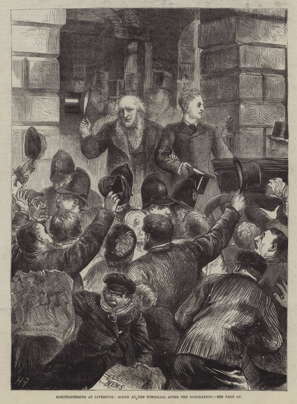 Campagna elettorale a Liverpool, scena al Municipio dopo la Nomina da Harry Furniss