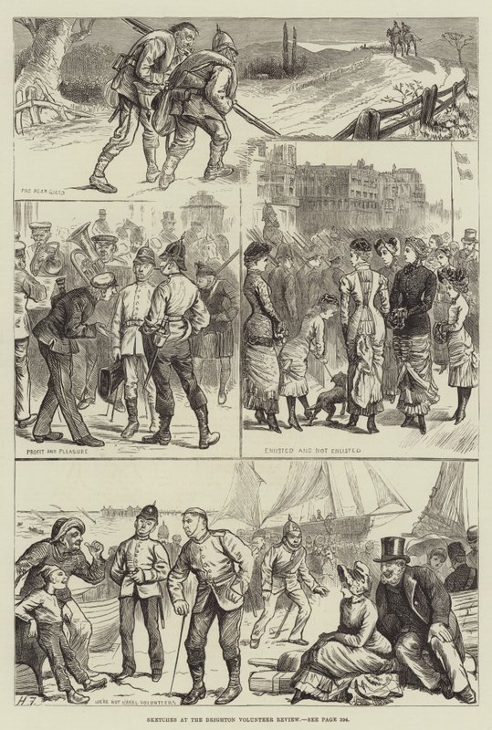 Schizzi alla revisione dei volontari di Brighton da Harry Furniss