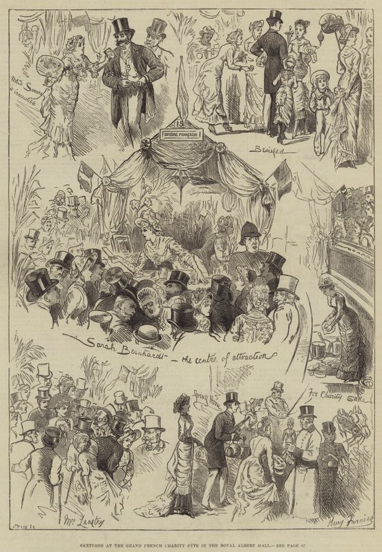 Schizzi alla Grande Festa di Beneficenza Francese nella Royal Albert Hall da Harry Furniss