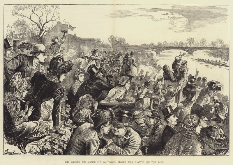 La gara di canottaggio Oxford e Cambridge, persone che vedono sempre la gara da Harry Furniss