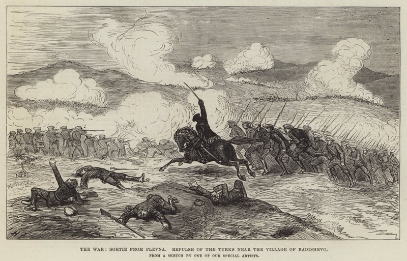 La guerra, sortita da Plevna, respinta dei turchi vicino al villaggio di Radishevo da Harry Furniss