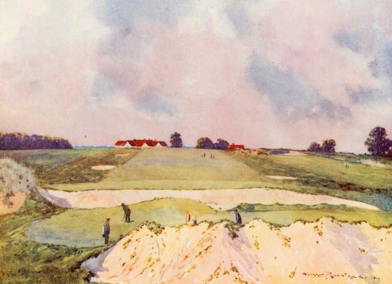 Campi da golf: Sandy Lodge, il primo green, guardando verso la club house da Harry (1878 1950) Rountree