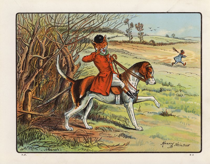 Illustrazione per La festa della volpe, o Una giornata con la caccia Topsy Turvy da Harry B Neilson