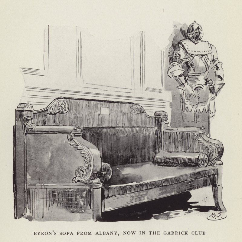 Il divano di Byron da Albany, ora nel Garrick Club da Harry Furniss