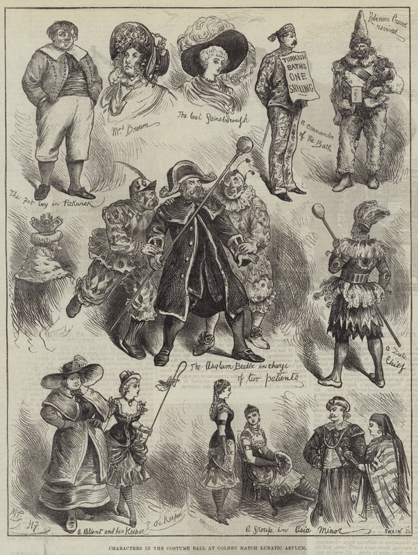 Personaggi nel ballo in costume al manicomio di Colney Hatch da Harry Furniss