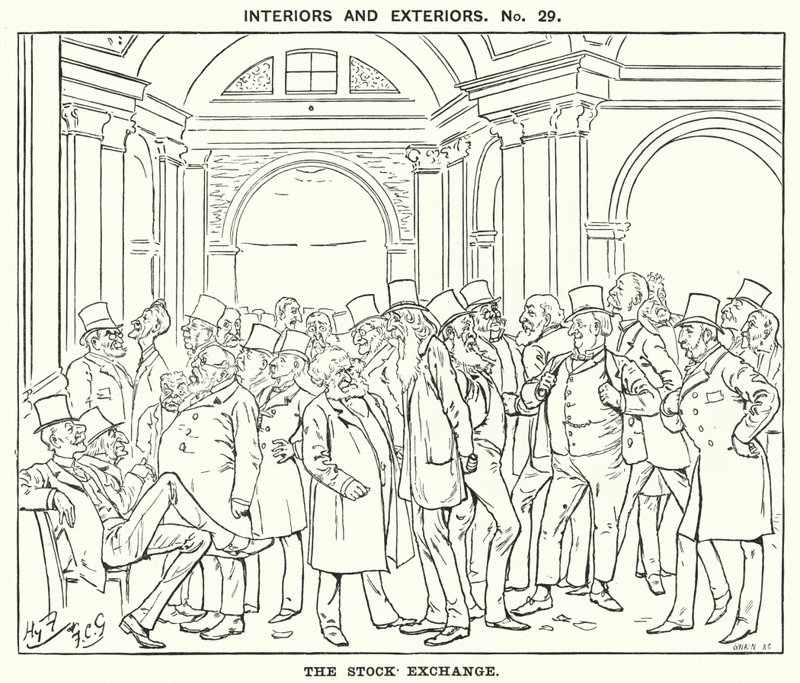Vignetta di Punch: La Borsa (incisione) da Harry Furniss