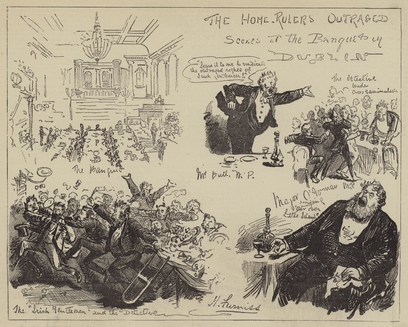 Gli Home-Rulers oltraggiati, scene al banchetto di Dublino da Harry Furniss