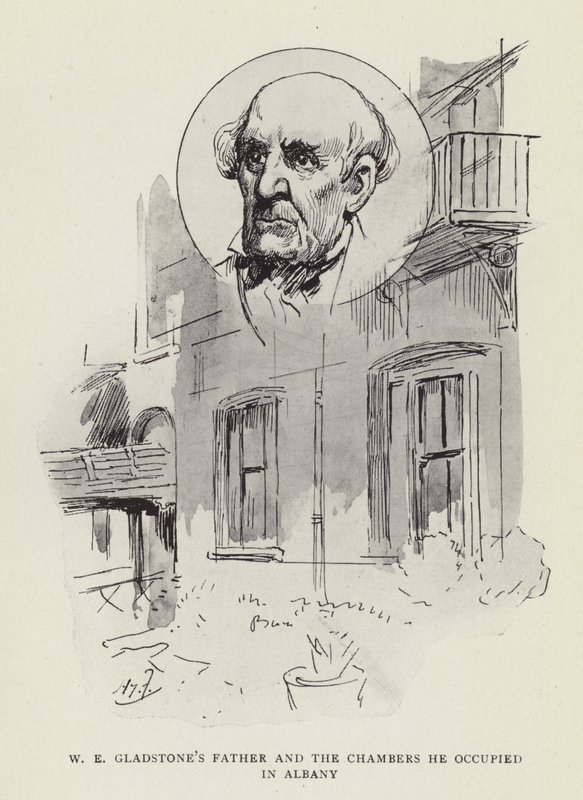 Il padre di W E Gladstone e le stanze che occupava in Albany da Harry Furniss