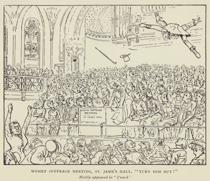 Incontro per il suffragio femminile, St James Hall, Cacciatelo fuori! da Harry Furniss