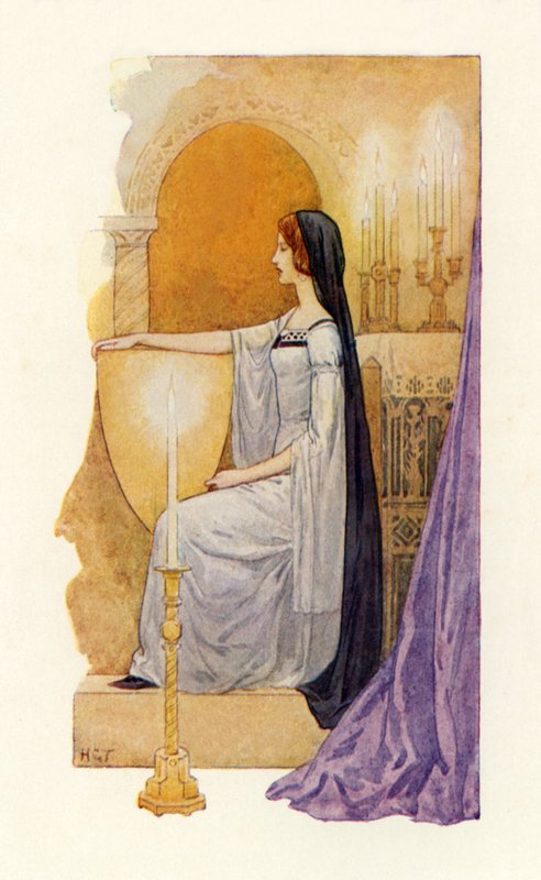 Una bellissima signora vista da Sir Gawaine (litografia a colori) da Harry George Theaker