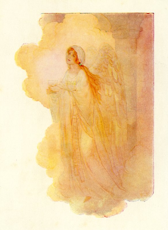 Una donna snella e bella che appare nella luce dorata (litografia a colori) da Harry George Theaker