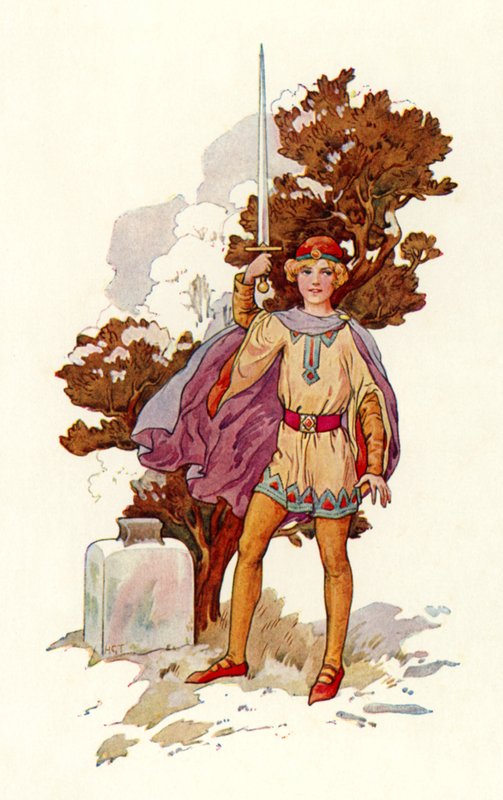 Artù con Escalibur (litografia a colori) da Harry George Theaker