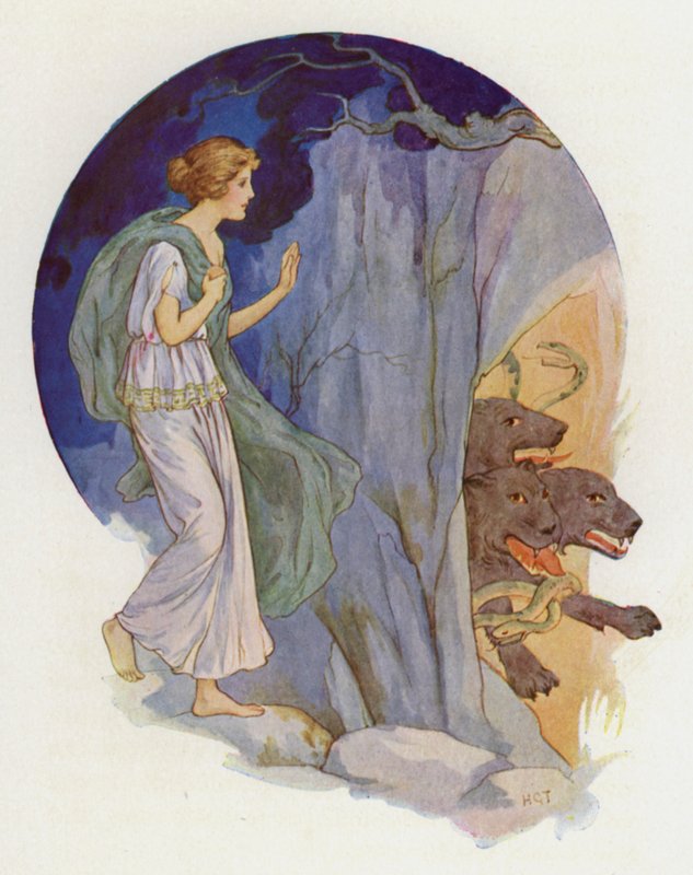 Cerbero, un terribile cane con tre teste (litografia a colori) da Harry George Theaker