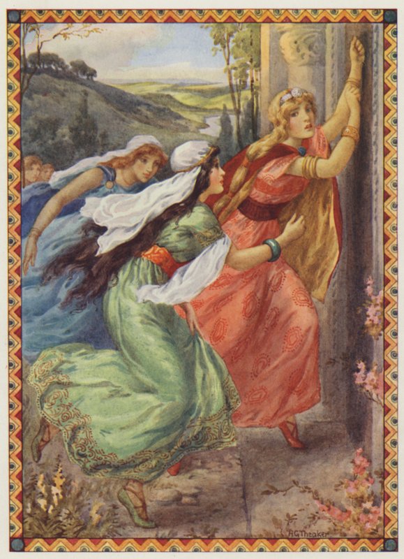 "Emer ha raggiunto la porta per primo", La porzione del campione (litografia a colori) da Harry George Theaker
