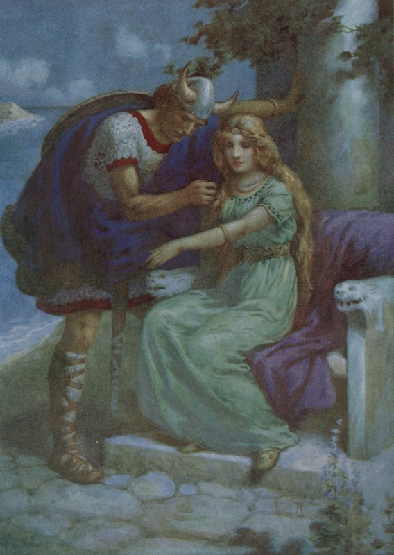 Frithiof e Ingeborg, da "The Suit of King Ring" (litografia a colori) da Harry George Theaker