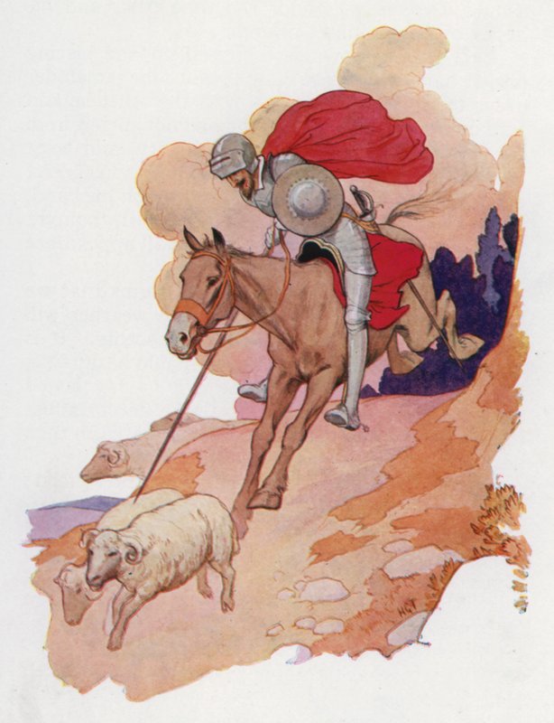 Illustrazione per Don Chisciotte (litografia a colori) da Harry George Theaker