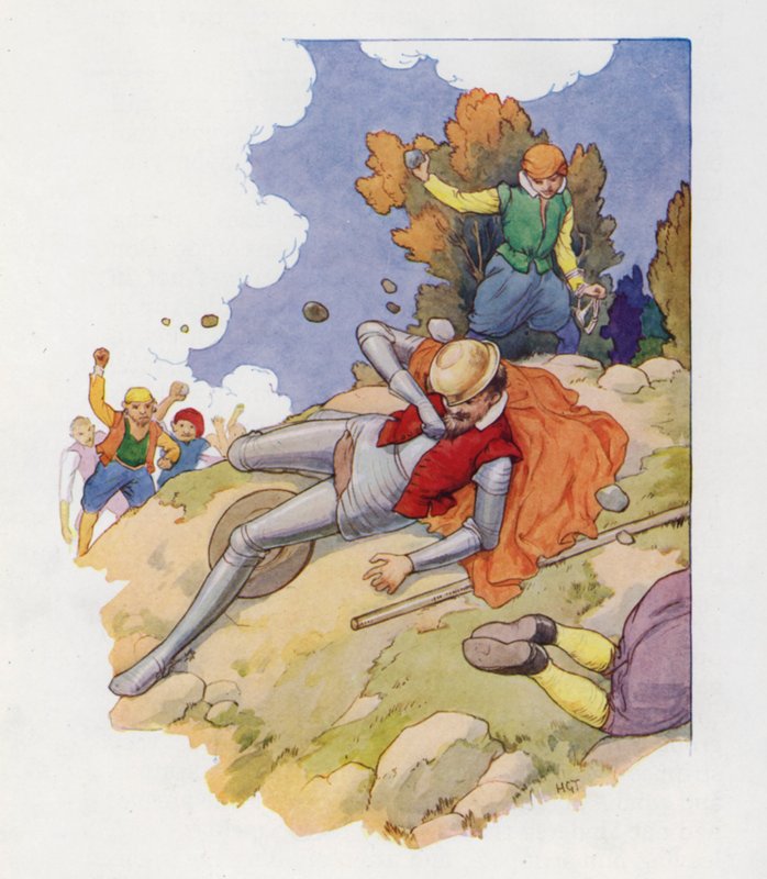 Illustrazione per Don Chisciotte (litografia a colori) da Harry George Theaker