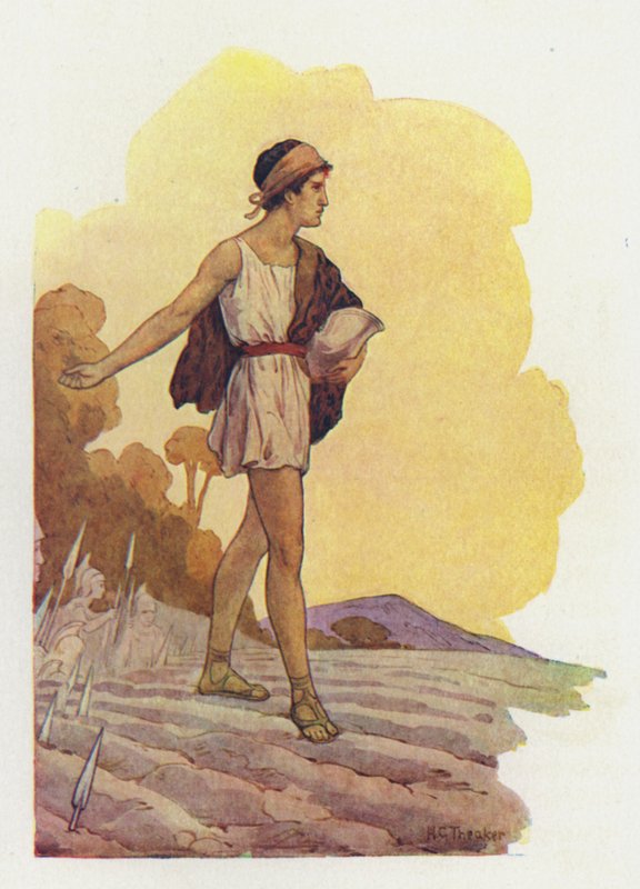 Giasone semina i denti del drago (litografia a colori) da Harry George Theaker