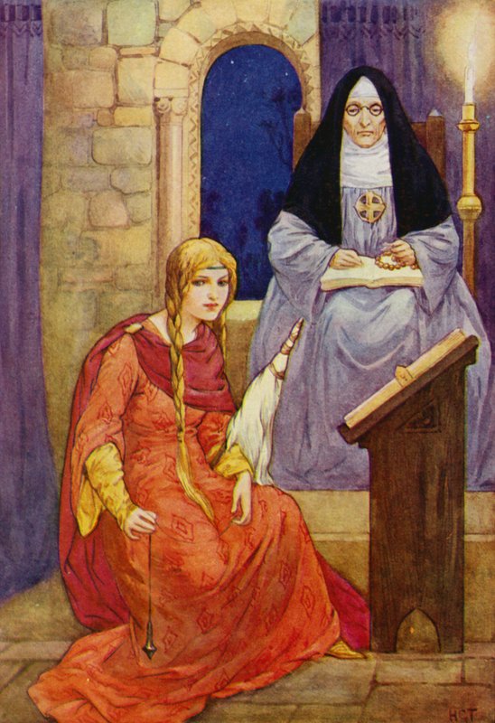 Marion al riparo a Kirklees, con la badessa (litografia a colori) da Harry George Theaker