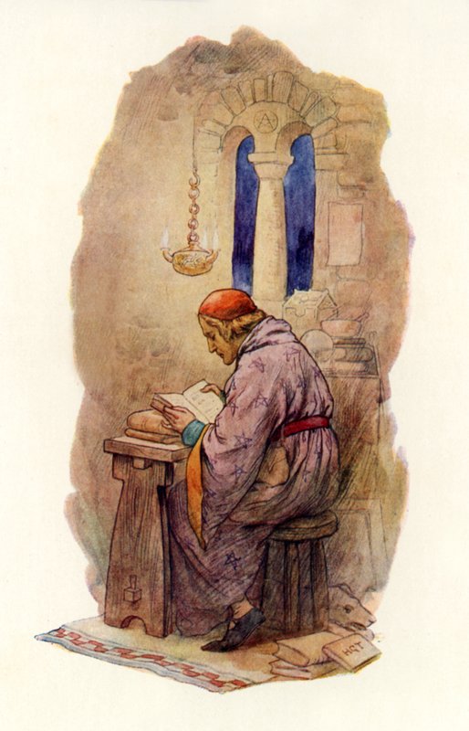 Lettura Merlin (litografia a colori) da Harry George Theaker
