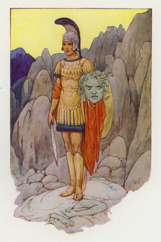 Perseo e la testa della Gorgone (litografia a colori) da Harry George Theaker