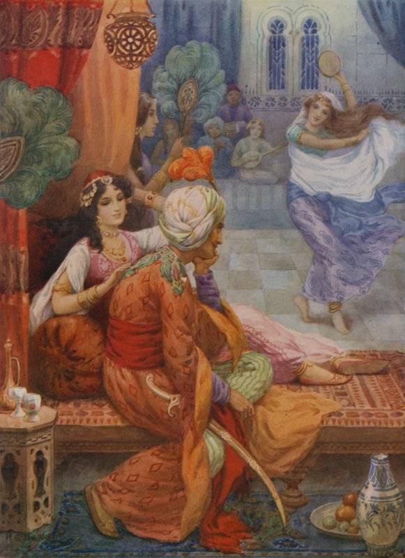 Il principe Ahmed e la fata Banou (litografia a colori) da Harry George Theaker