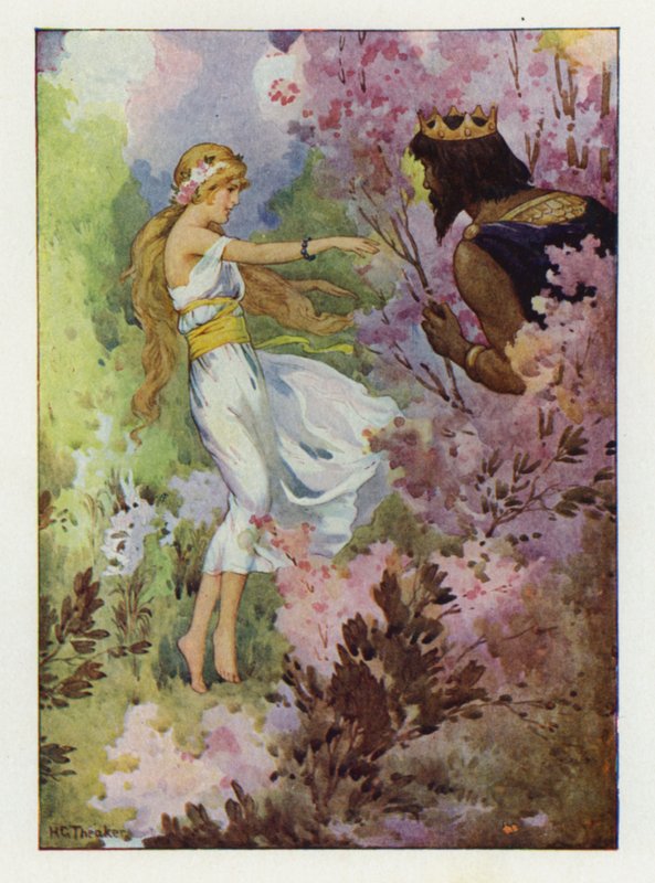 Proserpina danza tra i gigli, osservata da un grande Re (litografia a colori) da Harry George Theaker