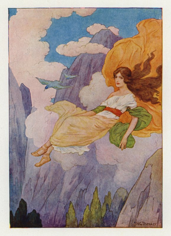 Psiche sollevata da una dolce e morbida brezza (litografia a colori) da Harry George Theaker