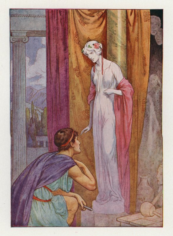 Pigmalione e la scultura (litografia a colori) da Harry George Theaker