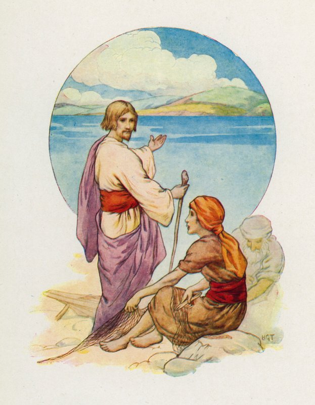 "Simon Pietro e Andrea, venite! Seguitemi!" (litografia a colori) da Harry George Theaker