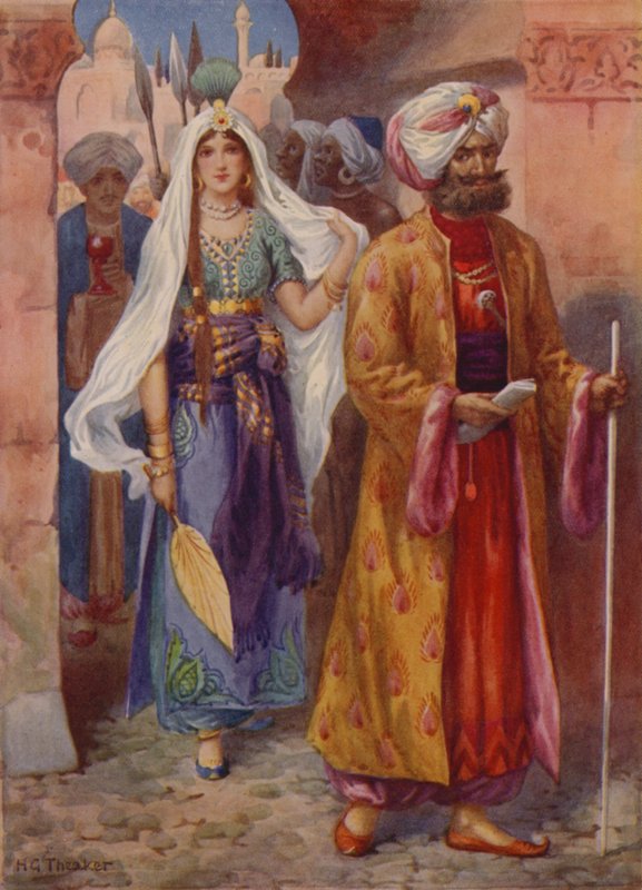 Sindbad porta i doni al Califfo (litografia a colori) da Harry George Theaker