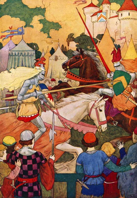 Il primo torneo di Sir Lancillotto (litografia a colori) da Harry George Theaker