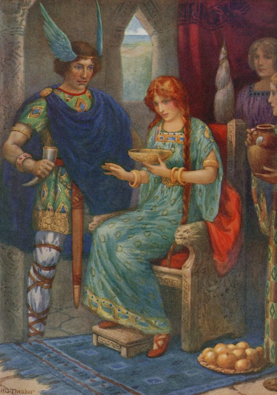 Skyrnir e Gerda, da "Frey e Gerda" (litografia a colori) da Harry George Theaker