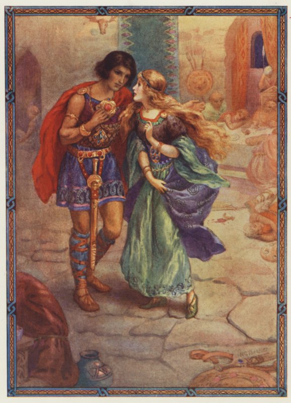 "Prendimi in moglie!", Diarmuid e Grania (litografia a colori) da Harry George Theaker