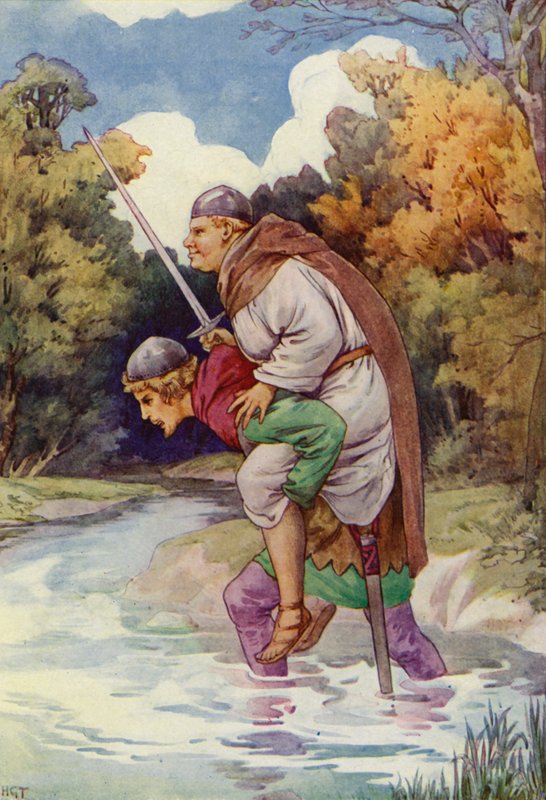 Il frate lo fece grugnire con il suo grande peso (litografia a colori) da Harry George Theaker