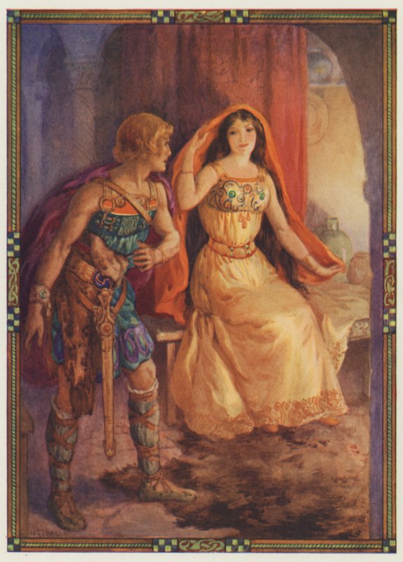 "La dama si scoprì il volto", La dama antipatica e il cavaliere galante (litografia a colori) da Harry George Theaker