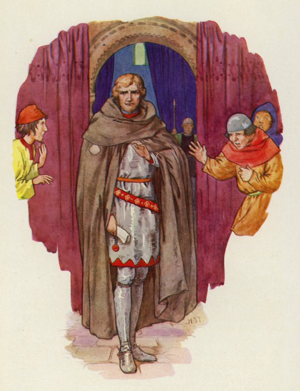 Il palmer si tirò indietro il cappuccio e la veste, aprendosi, lo mostrò in armatura completa (litografia a colori) da Harry George Theaker