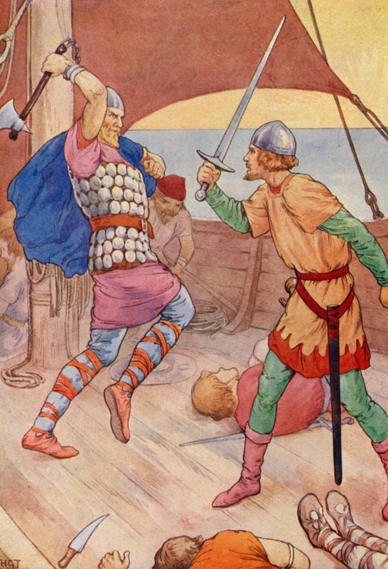 Il capo dei pirati si scagliò contro Robin (litografia a colori) da Harry George Theaker