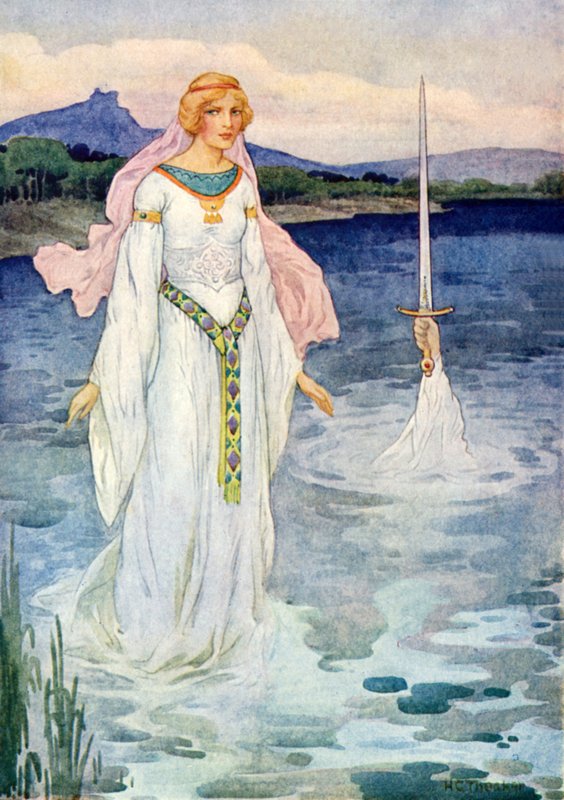 La spada e la dama del lago (litografia a colori) da Harry George Theaker