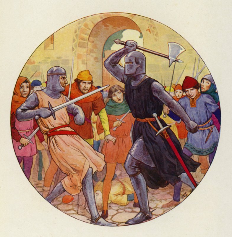 Tre volte Isambart ha spinto, e tre volte la spinta è stata ampia (litografia a colori) da Harry George Theaker