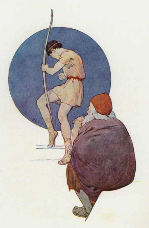 Ulisse osserva i nobili mentre tentano, uno dopo l