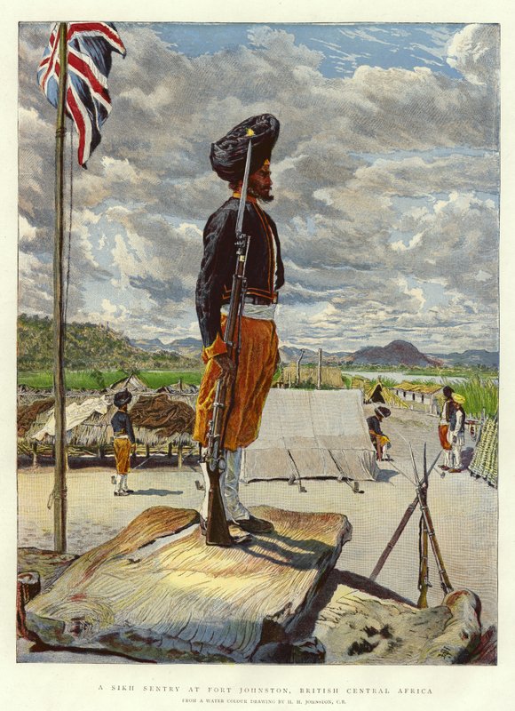 Una sentinella Sikh a Fort Johnston, Africa Centrale Britannica da Harry Hamilton Johnston