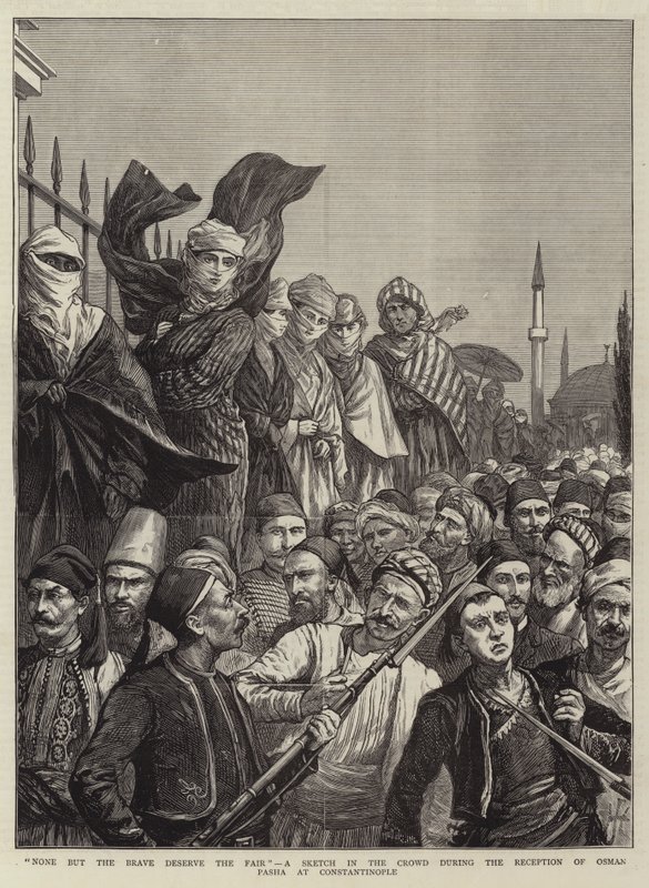 Solo i coraggiosi meritano la bella, uno schizzo nella folla durante la ricezione di Osman Pasha a Costantinopoli da Harry Hamilton Johnston