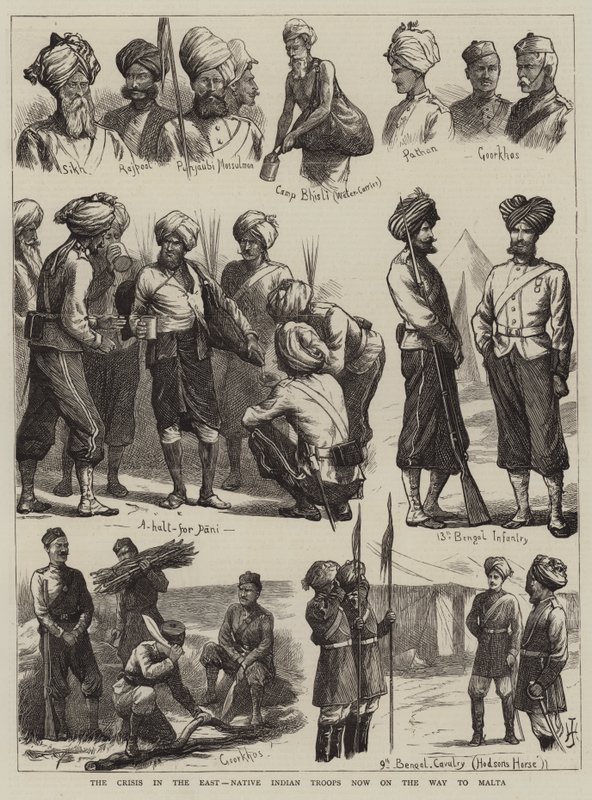 La Crisi in Oriente, Truppe Indiane Native in viaggio verso Malta da Harry Hamilton Johnston