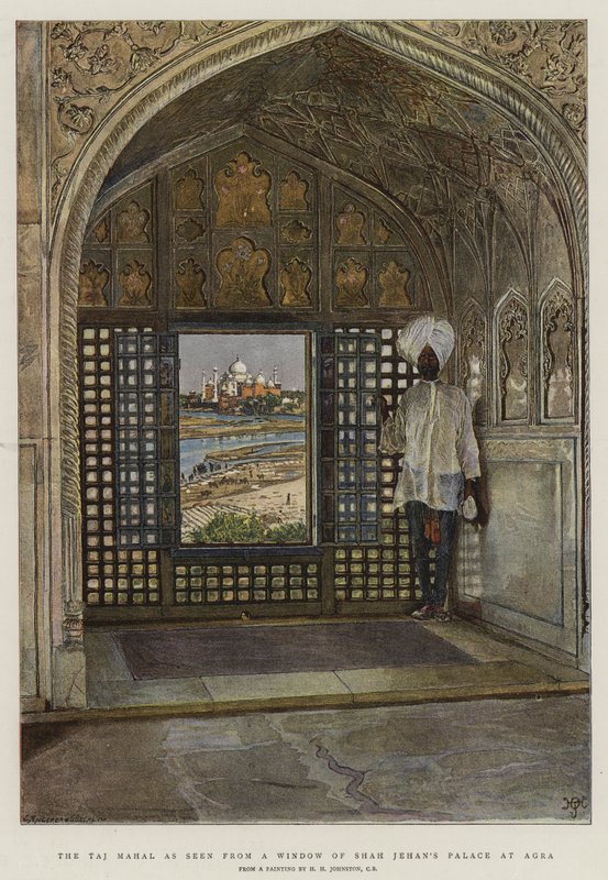 Il Taj Mahal visto da una finestra del Palazzo di Shah Jehan ad Agra da Harry Hamilton Johnston