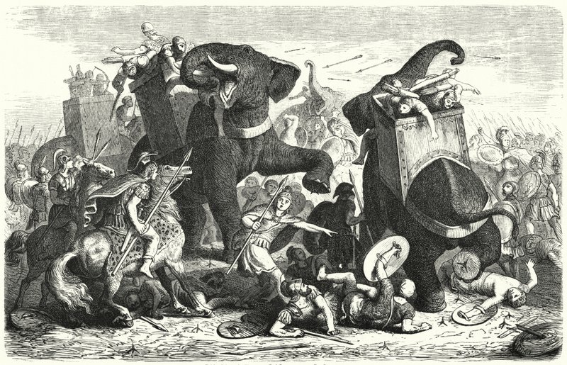 Battaglia di Gaza, 312 a.C. (incisione) da Heinrich Leutemann