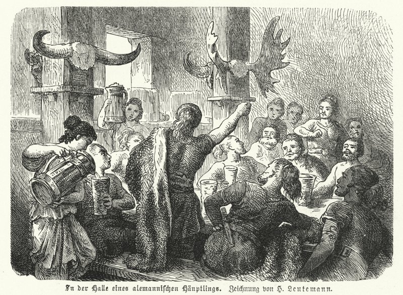 Banchetto nella sala di un capo germanico da Heinrich Leutemann