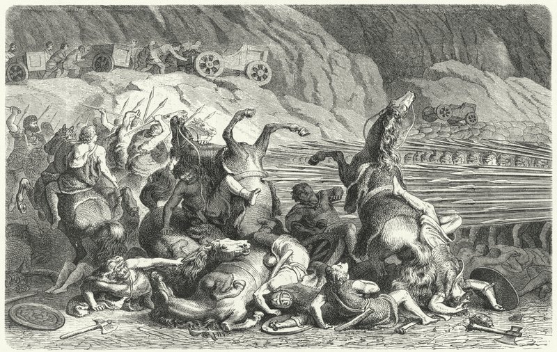 Romani che si schierano in formazione a falange contro la cavalleria trace da Heinrich Leutemann